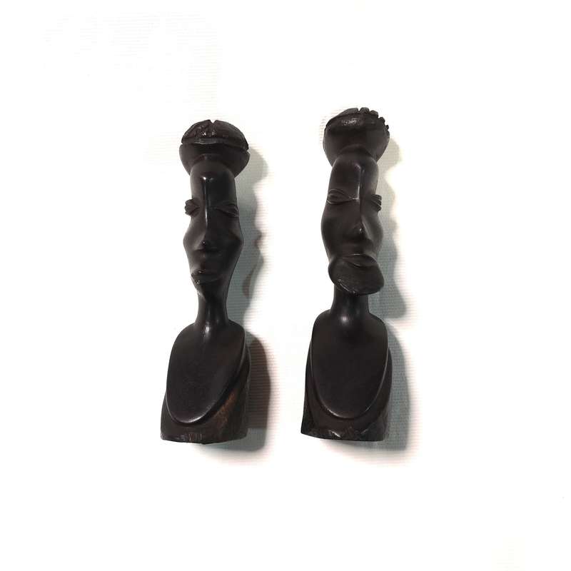 African Ebony Wood Carved Heads- Vintage