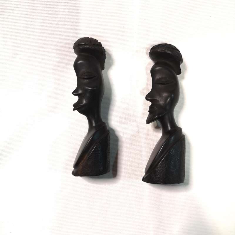 African Ebony Wood Carved Heads- Vintage