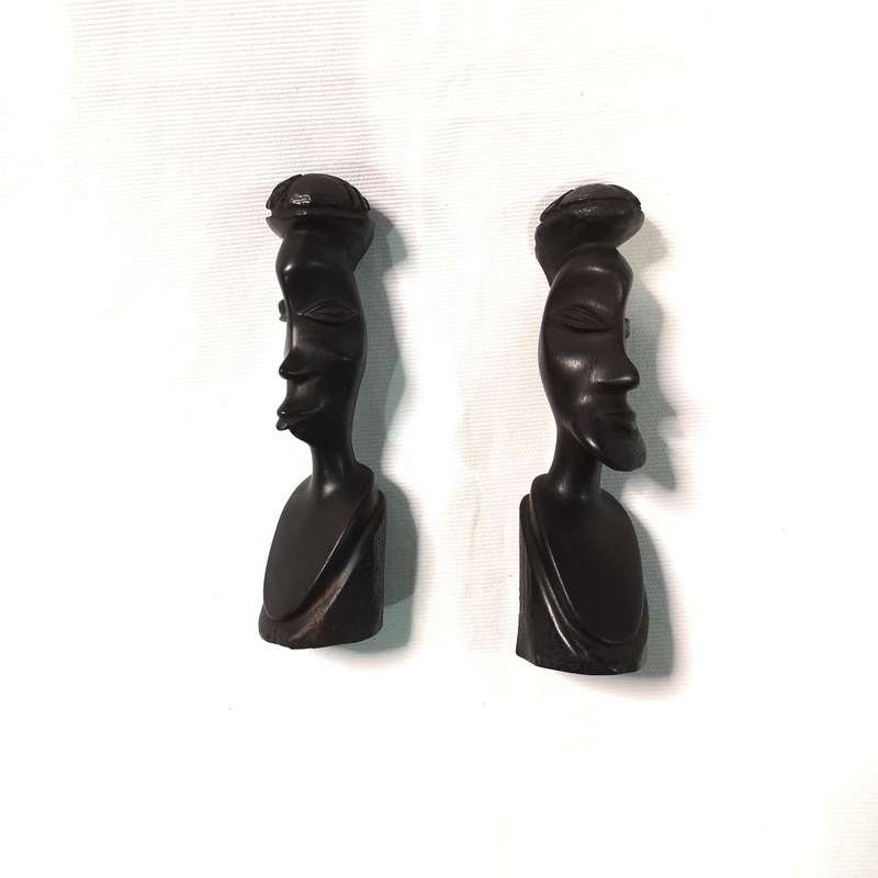 African Ebony Wood Carved Heads- Vintage