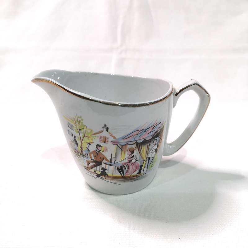 VINTAGE 1950'S MEAKIN PARIS French Poodle Cafe. Jug Glo White Ironstone