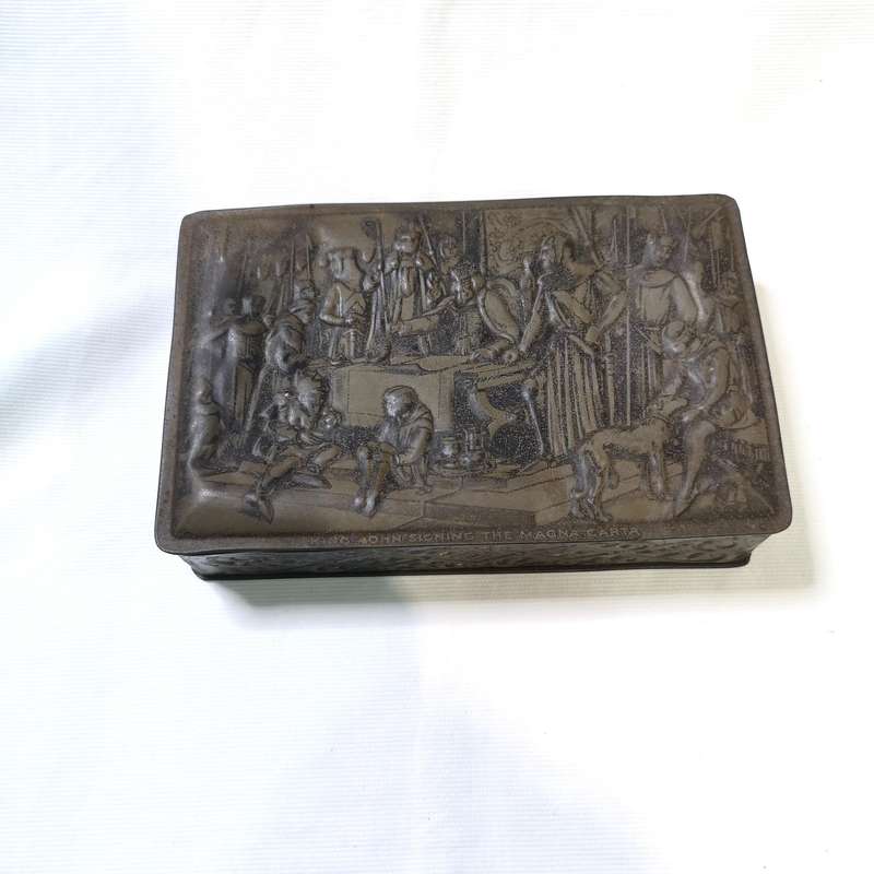 Vintage Embossed Metal "JOHN MACKINTOSHS TOFFEE TIN HALIFAX ENGLAND"
