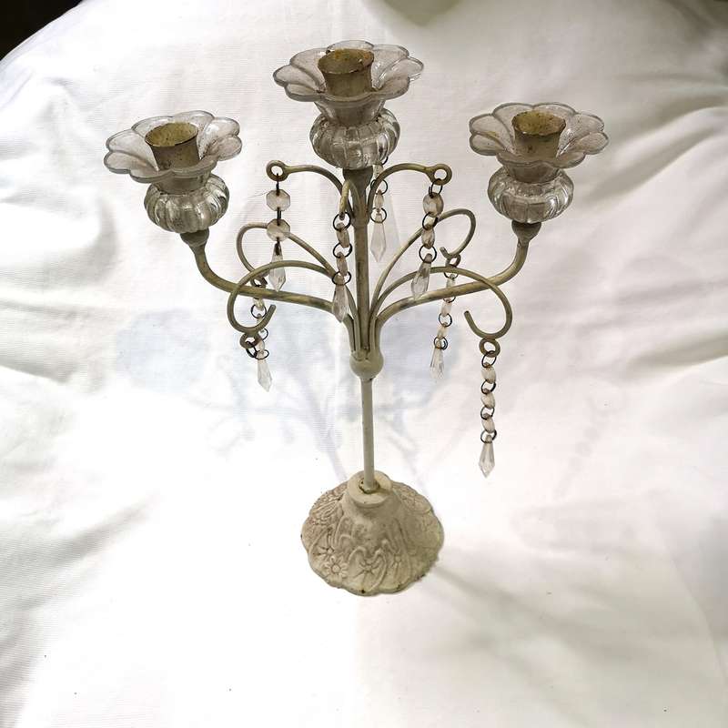 Vintage Cast Iron & Glass Candlebra Stick Holder