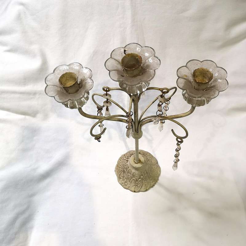Vintage Cast Iron & Glass Candlebra Stick Holder
