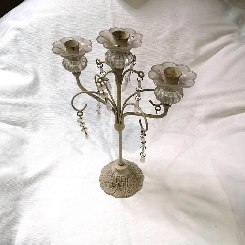 Vintage Cast Iron & Glass Candlebra Stick Holder