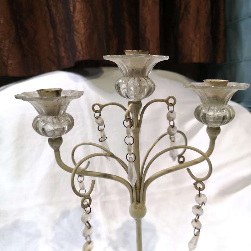 Vintage Cast Iron & Glass Candlebra Stick Holder