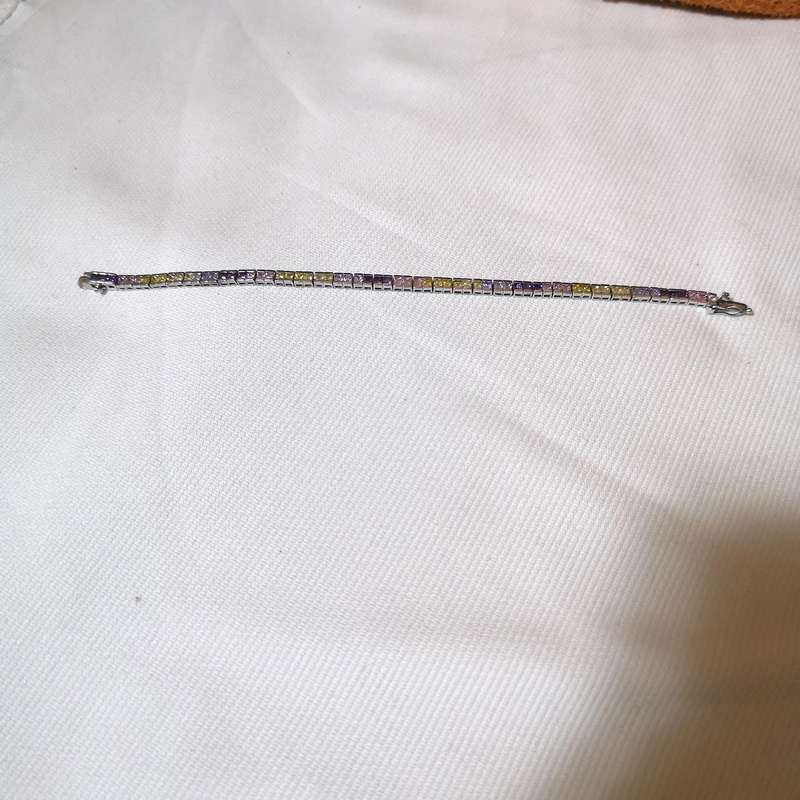 Channel Set Multi Coloured Tennis Bracelet- 925 Sterling Silver- Vintage