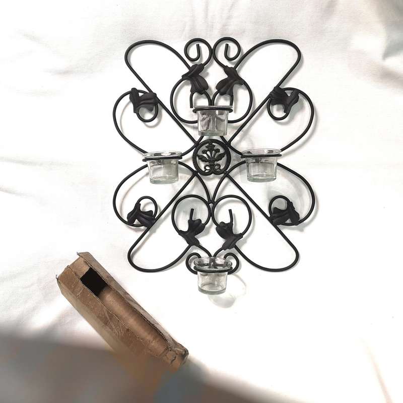 Curved Sconce Wrought Iron Wall Mount Votive Candle Holder 4 Light Cross- Vintage