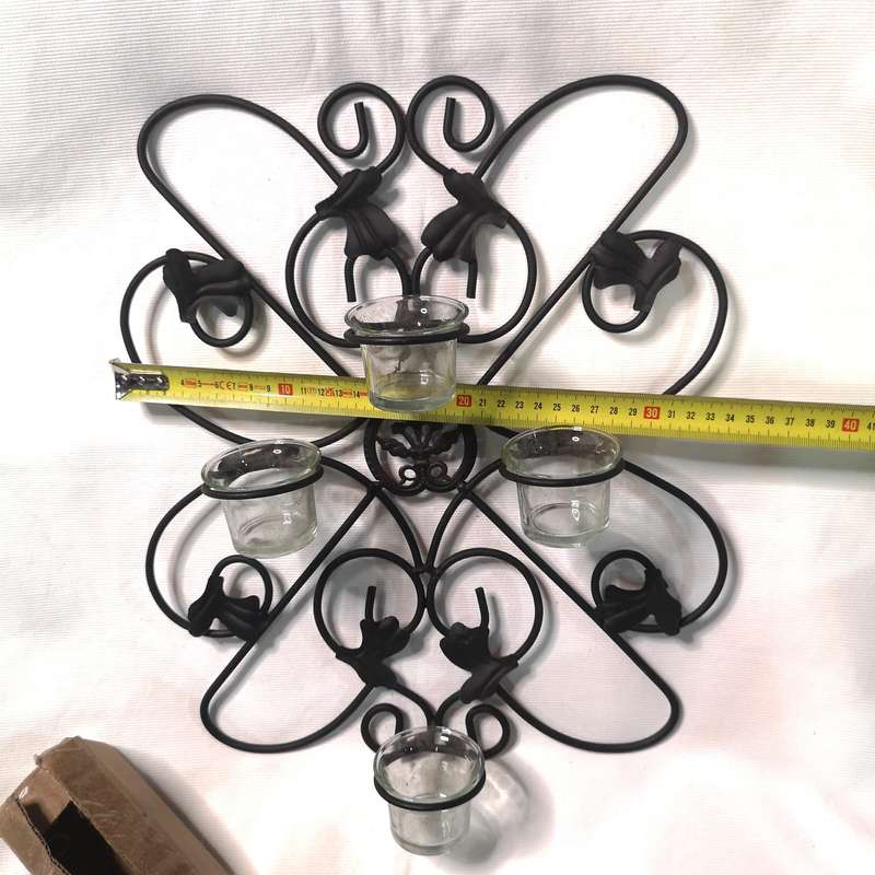 Curved Sconce Wrought Iron Wall Mount Votive Candle Holder 4 Light Cross- Vintage