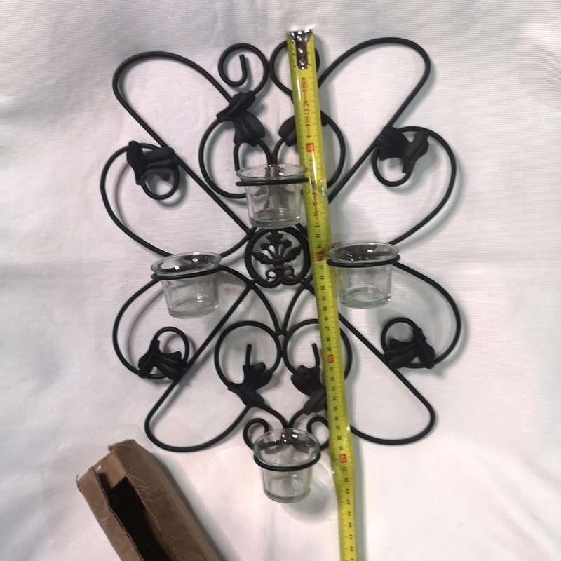 Curved Sconce Wrought Iron Wall Mount Votive Candle Holder 4 Light Cross- Vintage