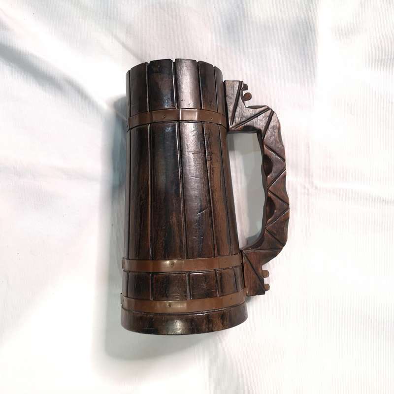 Vintage Spanish Wood & Copper Large Handcrafted Stein