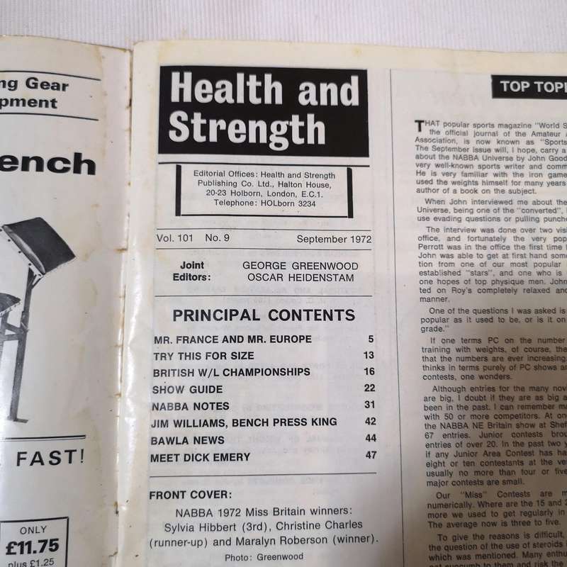 Sept 1972 HEALTH and STRENGTH bodybuilding muscle magazine NABBA GIRLS 9-72 (UK)