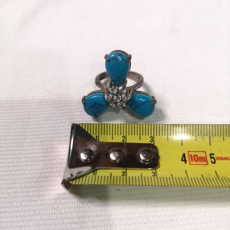 Vintage Turquoise Ring with Centre cluster Zirconia- Sterling Silver 925