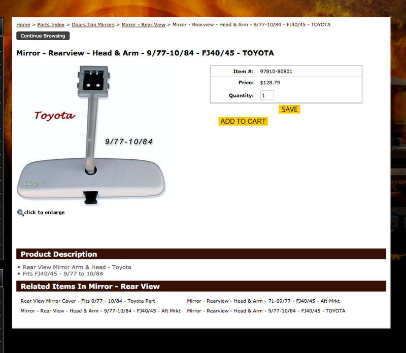 TOYOTA 77-84 LAND CRUISER BJ40 FJ45 INNER REAR VIEW MIRROR