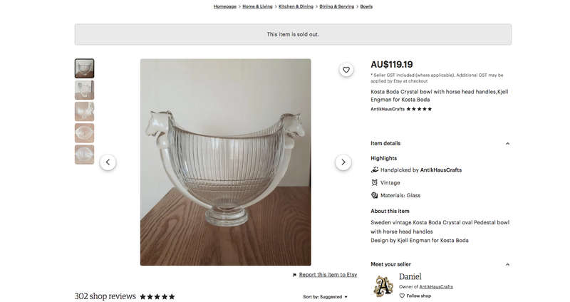 Kosta Boda Crystal bowl with horse head handles,Kjell Engman for Kosta Boda
