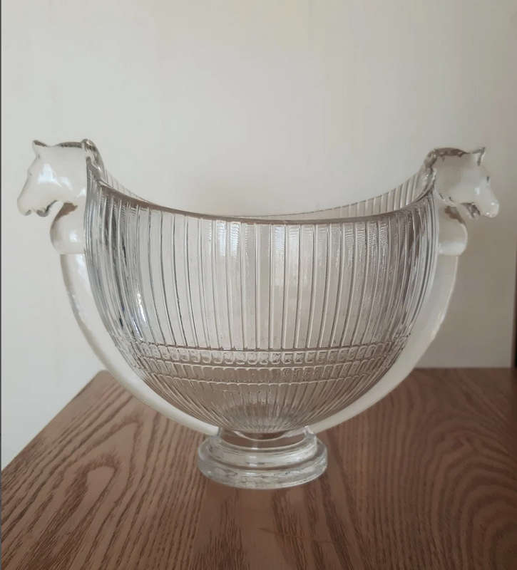 Kosta Boda Crystal bowl with horse head handles,Kjell Engman for Kosta Boda