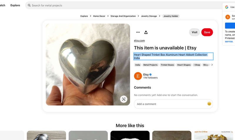 Heart Shaped Trinket Box. Pewter/ Aluminium