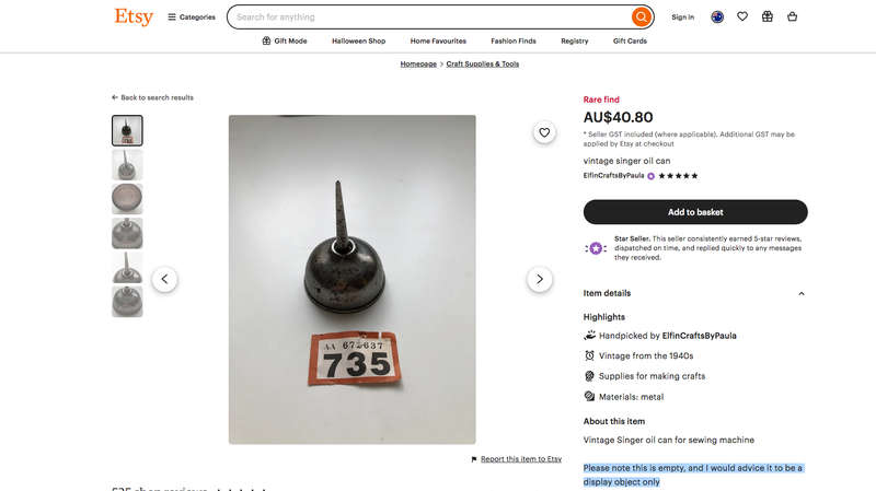 Vintage Singer oil can- Rare Find