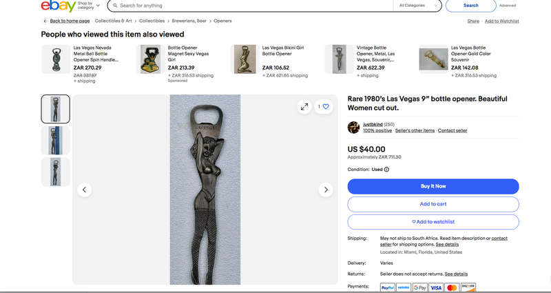 Rare 1980s Las Vegas 9 bottle opener. Beautiful Women cut out.