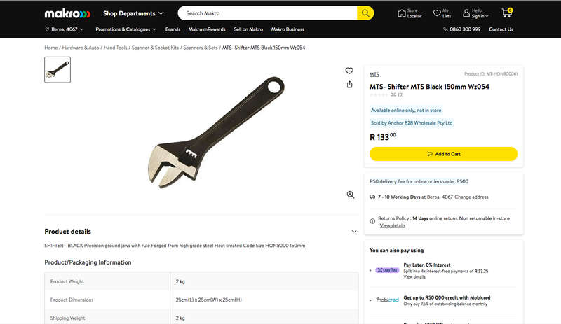 MTS Adjustable Shifting spanner 150mm