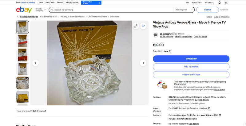Vintage Ashtray Veropa Crystal Glass - Made in France