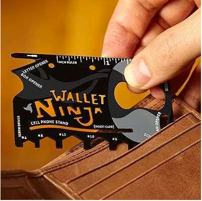 Ninja Wallet Multi Tool- Black- 18 Tools in 1. Ideal as a gift.