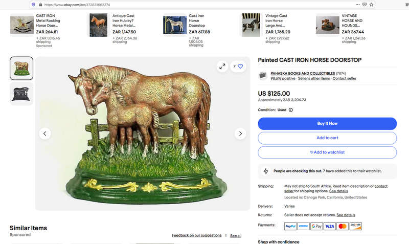 Heavy Cast Iron Horse Door Stop Wright Studios.  Vintage