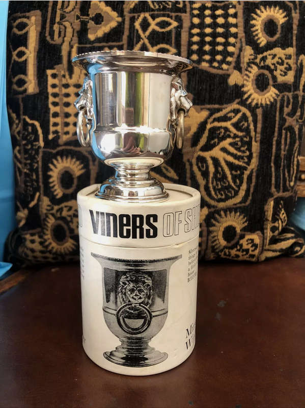 Vintage VINERS of SHEFFIELD Silver Plated Mini Vase Wine Cooler Lion Handles.