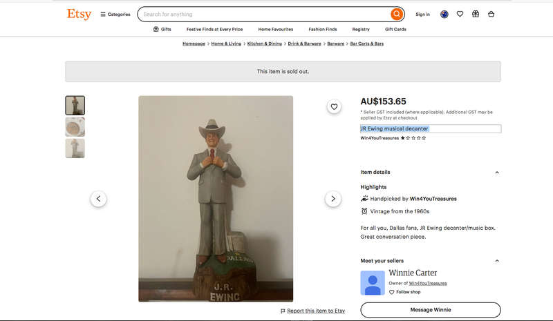 80s Americana Porcelain J.R. Ewing music box/liquor decanter