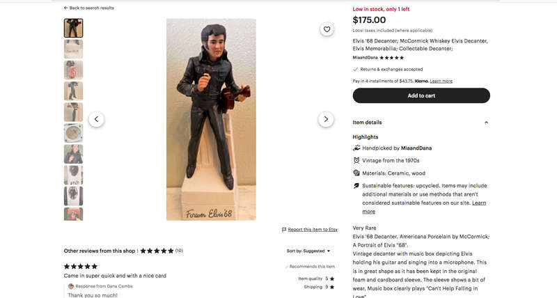 ELVIS PRESLEY Forever Elvis 68 McCormick Whiskey Porcelain Decanter Music Box