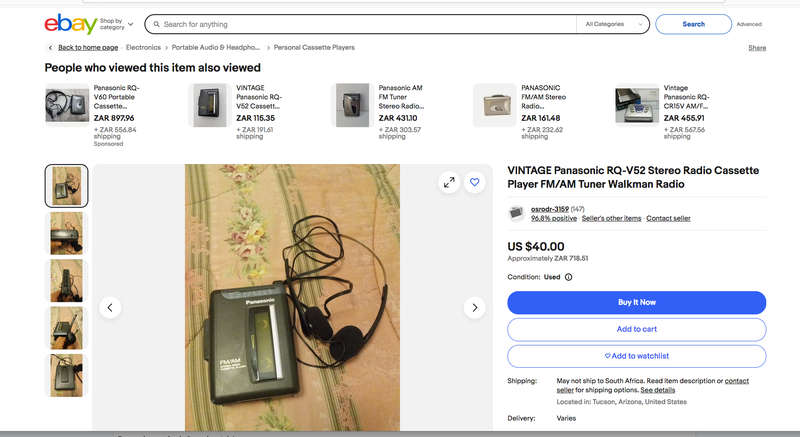 VINTAGE Panasonic Stereo Radio Cassette Player with FM/AM Tuner Walkman Radio