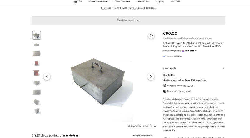 French Antique Steel Money Box, Beaumont Cash Box, Safe Box, Strong Box, Keepsake
