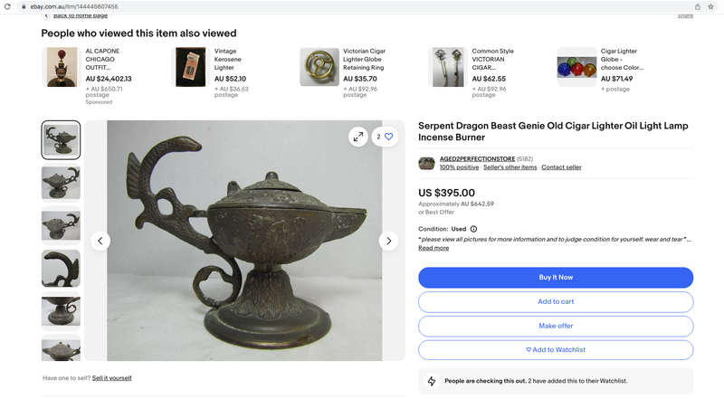Serpent or Dragon HandleLamp/ Incense Burner with Floral Work- Vintage