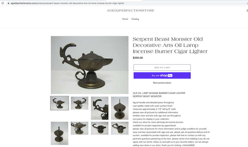 Serpent or Dragon HandleLamp/ Incense Burner with Floral Work- Vintage