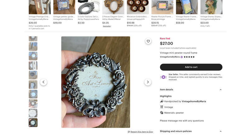 Vintage mini pewter round frame- The Fine Art of Living