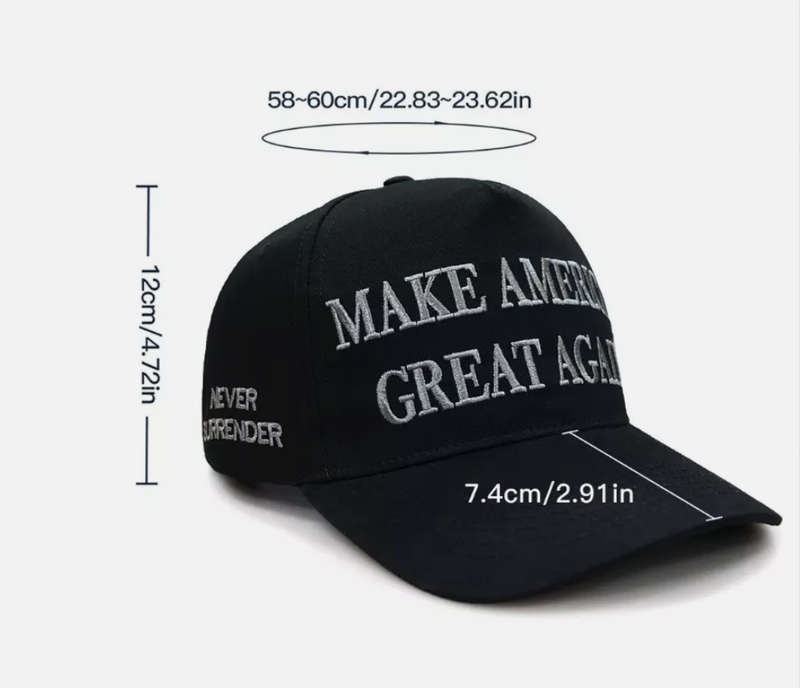 MAGA Hat Make America Great Again Black Hat Donald Trump 2024 . "Never Surrender"