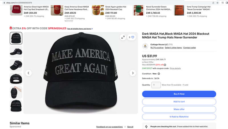 MAGA Hat Make America Great Again Black Hat Donald Trump 2024 . "Never Surrender"