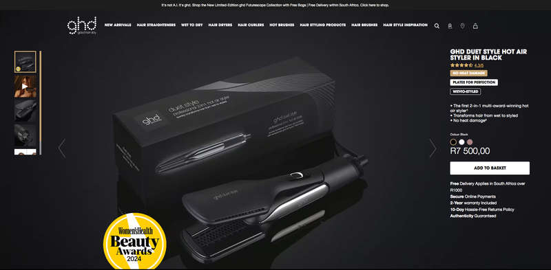 GHD DUET STYLE HOT AIR STYLER IN BLACK- With Silicon cover. Warranty