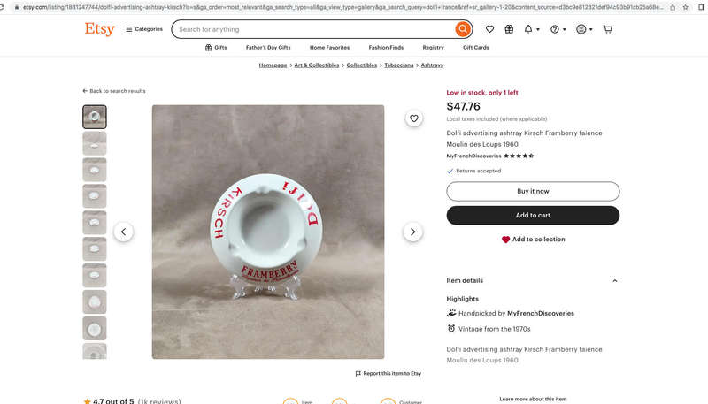 Cendrier kirsch- Framberry- Made in France