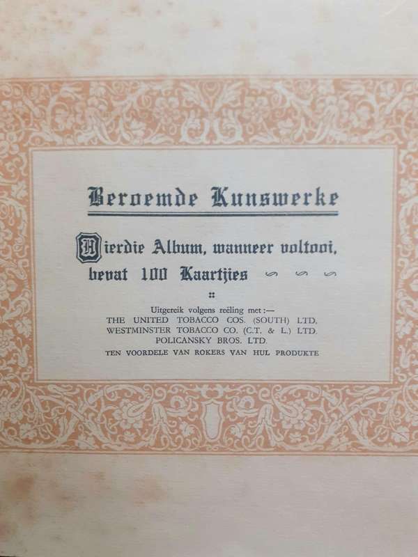Beroemde Kunswerke ~ saamgestel deur Prof Edward Roworth - UNITED TOBACCO COMPANY