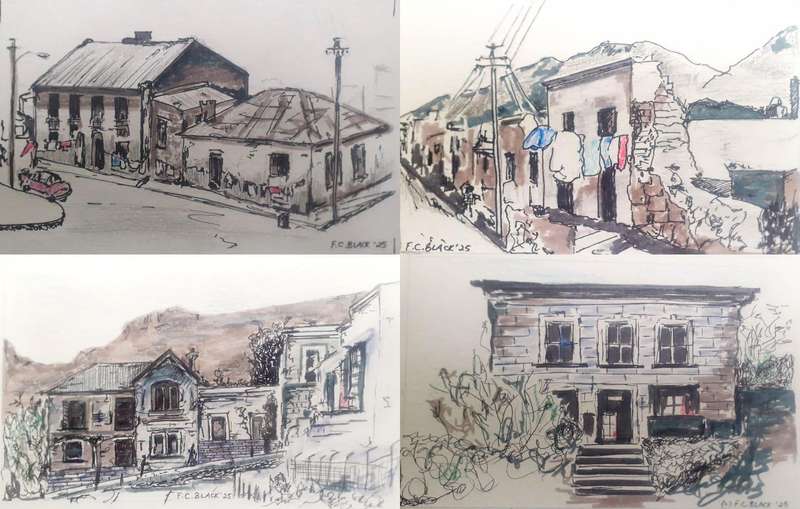 The Walls That Remember  Bo-Kaap Ink & Wash Art Series of 4 original sketches by F C Black
