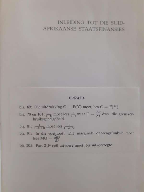 Inleiding tot die Suid Afrikaanse Staatsfinansies ~ redakteur D H Steyn