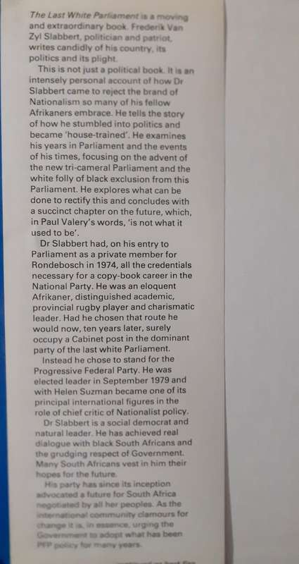 The Last White Parliament ~ Frederik van Zyl Slabbert