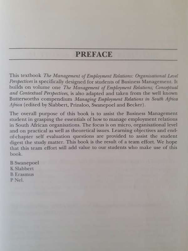 The Management of Employment Relations ~ edited by B J Swanepoel