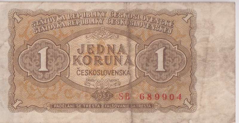 CZECHOSLOVAKIA 1 KORUNA 1953 P78 VF