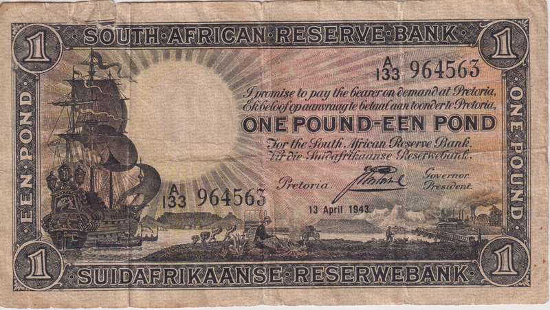 UNION OF SOUTH AFRICA - 1 POND J.POSTMUS A/133 1943 #102 VG