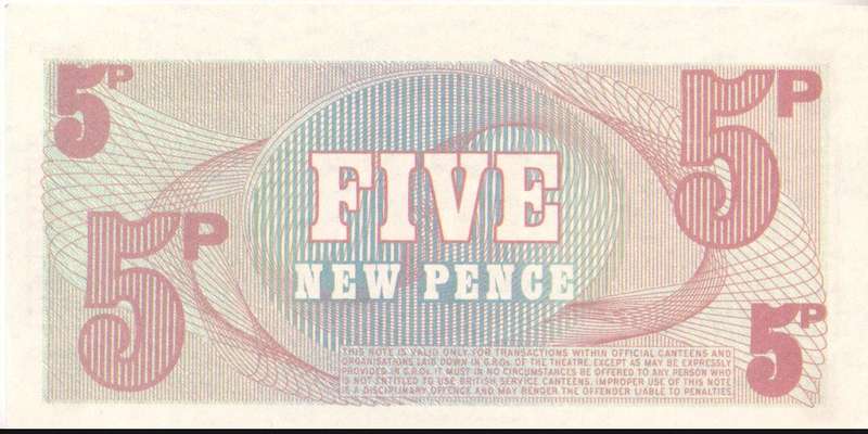 BRITISH ARMED FORCES 5 PENCE (6TH SERIES) 1972 UNC