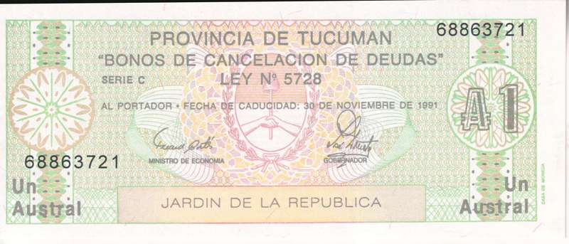 ARGENTINA Province of Tucuman 10 Australes 1991 P#S2713b UNC