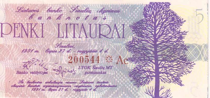 Lithuania 5 Litaurai Sports Games1991 Javelin UNC - Fantasy Note