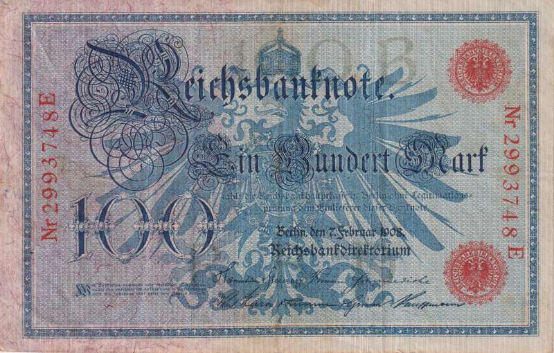 Germany, 100 Mark, Reichbanknote 1908 P33 VF