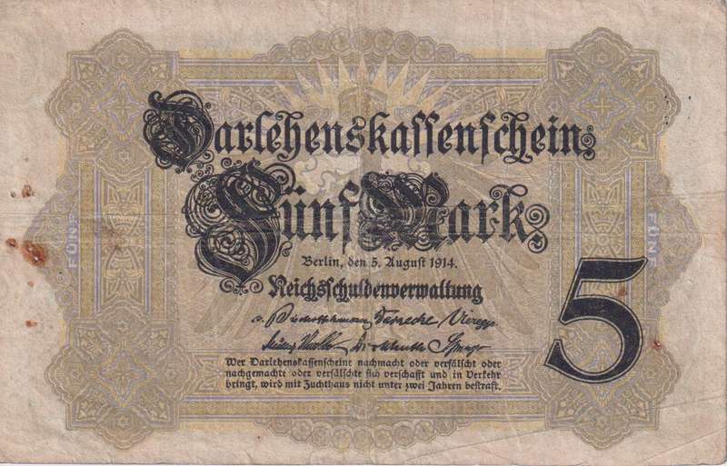 Germany 5 Mark 1914 P47b  VF